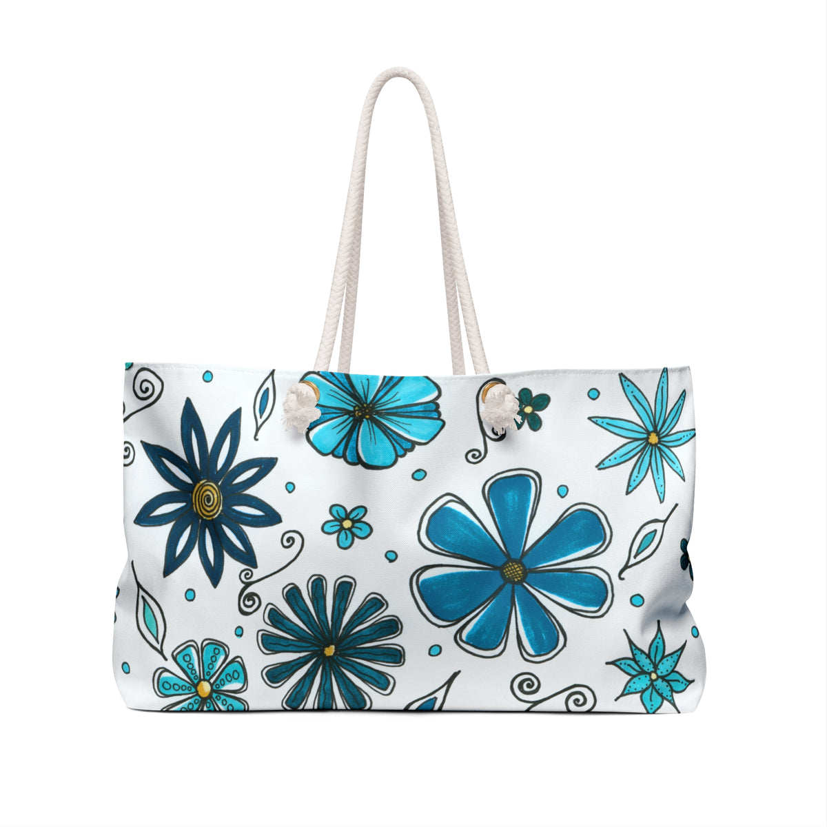 Blue Retro Flowers Weekender Bag