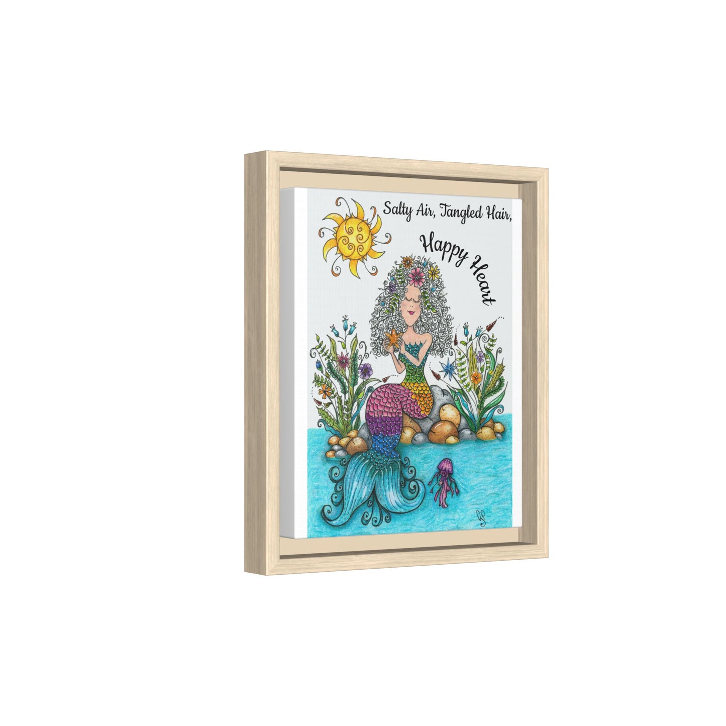 Mermaid Matte Canvas, Framed (Multi-color)