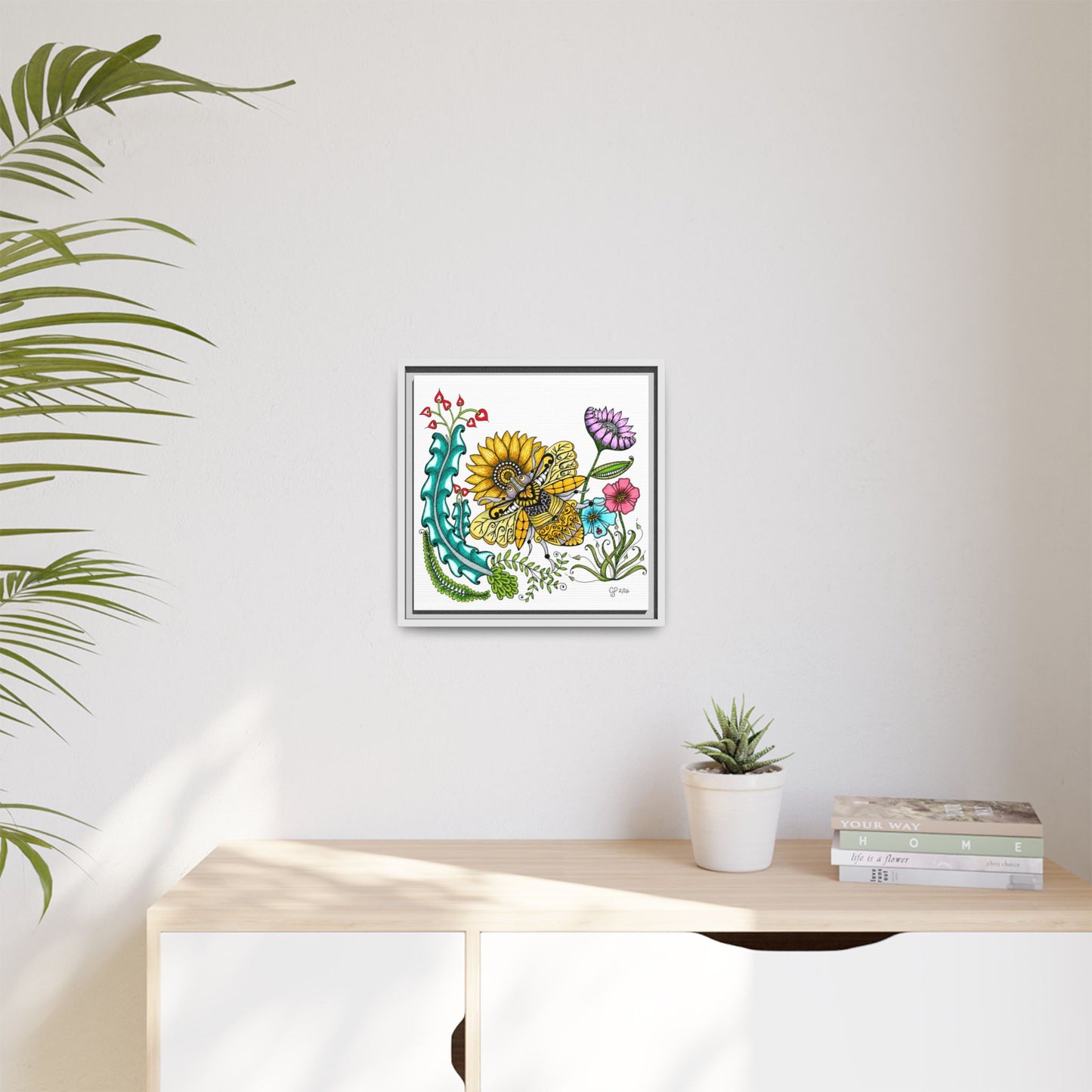 Boho Bumblebee Matte Canvas, Framed (Multi-color)