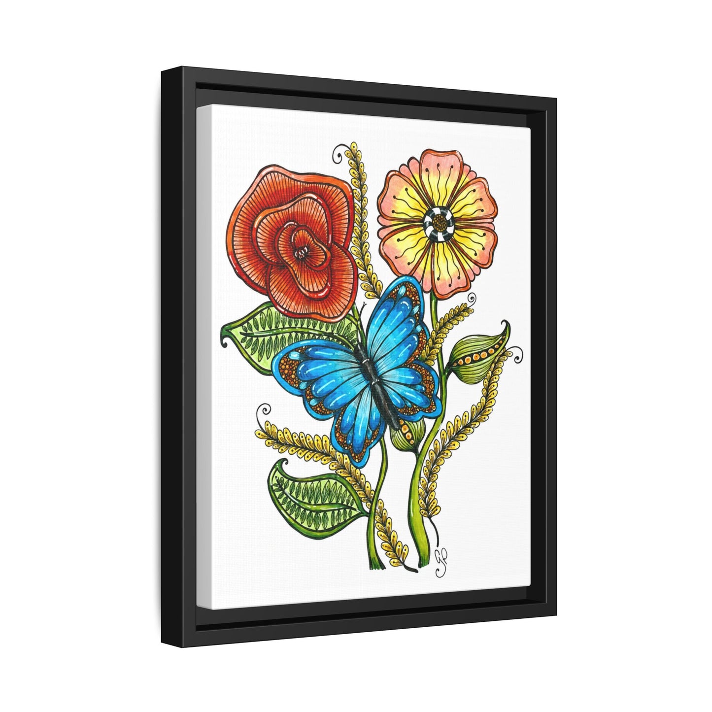 Blue Butterfly Matte Canvas, Framed (Multi-color)