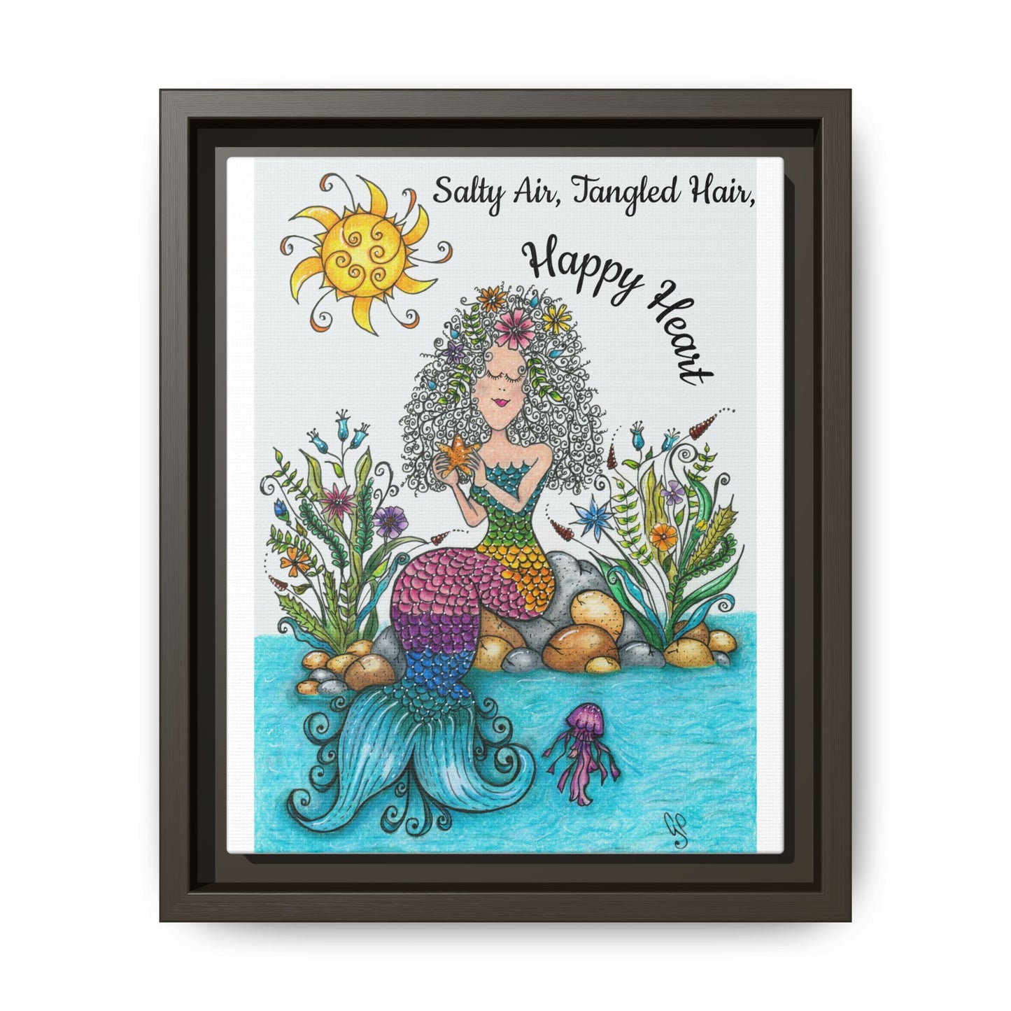 Mermaid Matte Canvas, Framed (Multi-color)