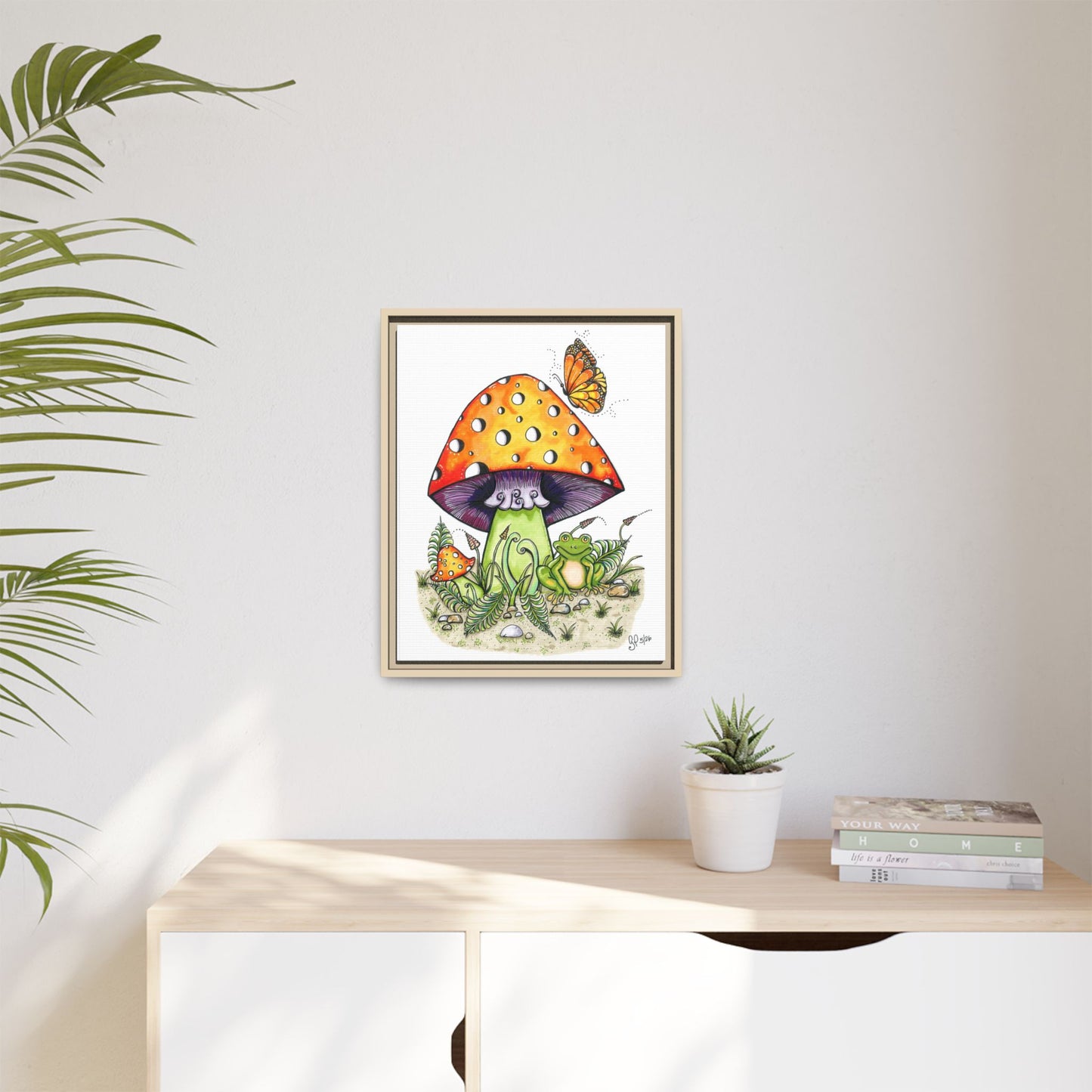Froggy Loves Mushrooms Matte Canvas, Framed (Multi-color)