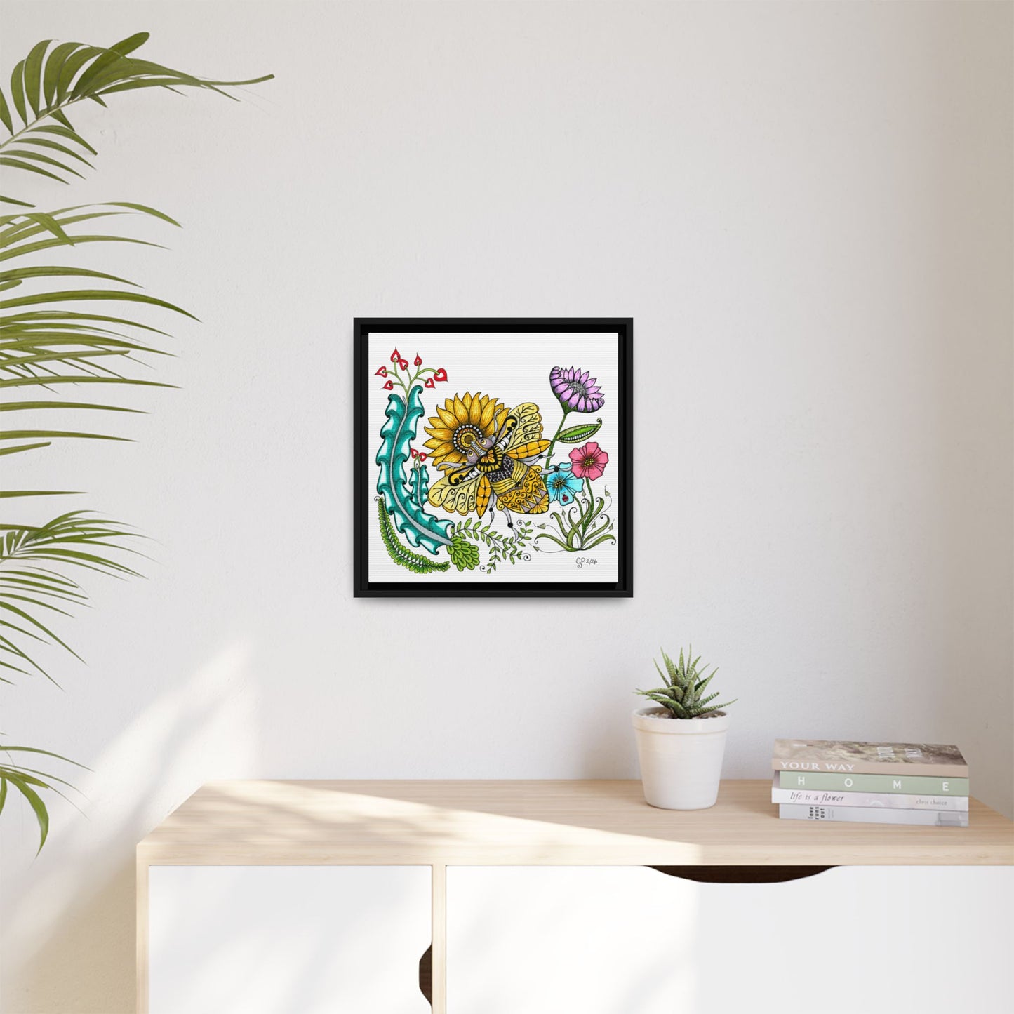 Boho Bumblebee Matte Canvas, Framed (Multi-color)