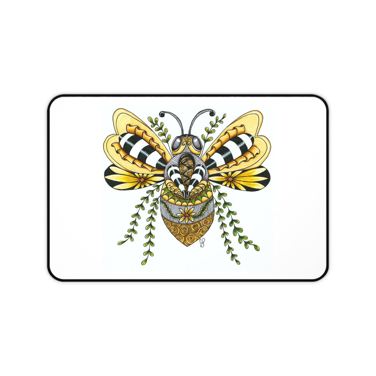 Queen Bee illustration on a large desk mat and mouse pad
