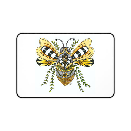 Queen Bee illustration on a large desk mat and mouse pad