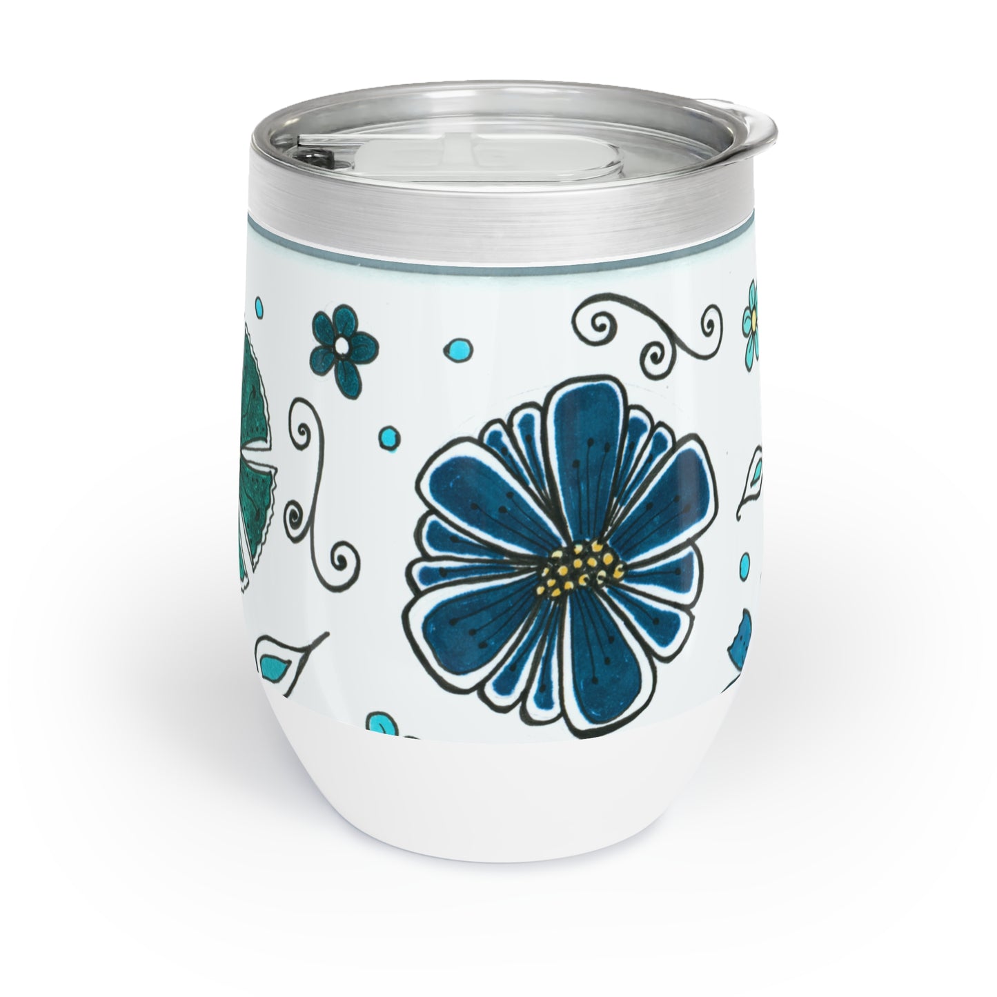 Retro Blue Flowers Chill Wine Tumbler