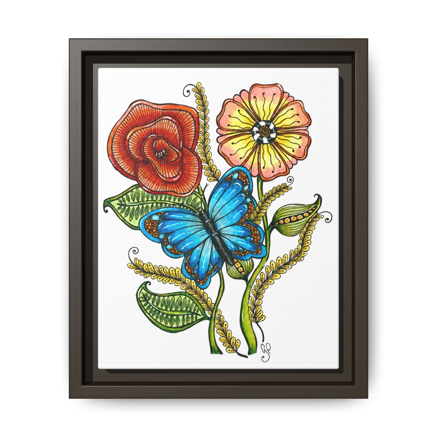 Blue Butterfly Matte Canvas, Framed (Multi-color)