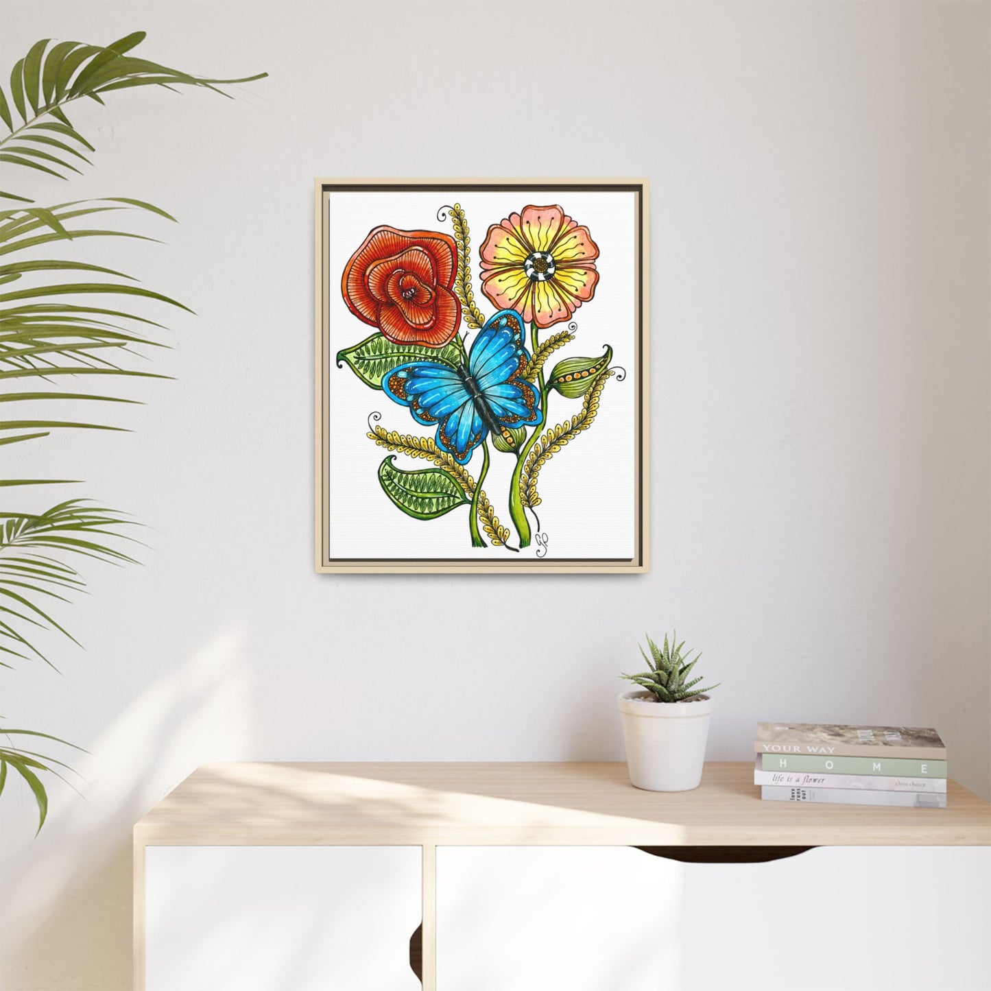 Blue Butterfly Matte Canvas, Framed (Multi-color)